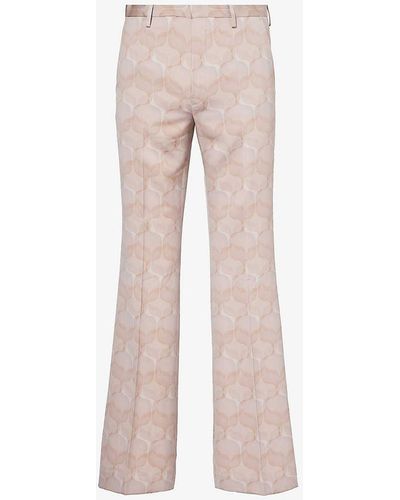 Dries Van Noten Patterned Straight-leg Mid-rise Wool Trousers - Pink