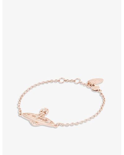 Vivienne Westwood Mini Bas Relief Brass And Swarovski Crystal Chain Bracelet - White