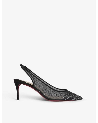 Christian Louboutin Follies Strass Sling 70 Mesh And Suede Courts - White