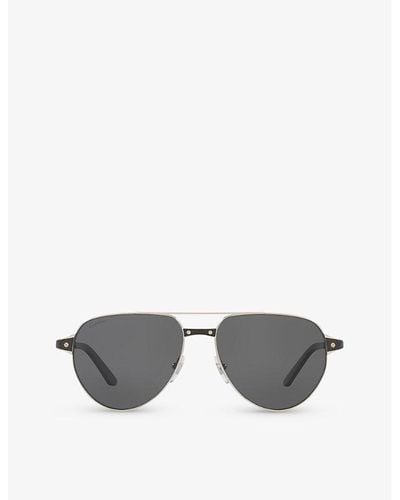 Cartier Ct0425s Pilot-frame Metal Sunglasses - Grey