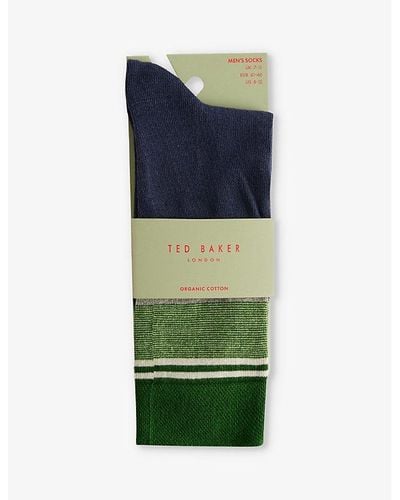 Ted Baker Sokksix Stripe-pattern Stretch Cotton-blend Socks - Green