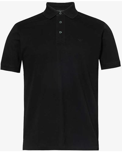 Emporio Armani Logo-embroidered Short-sleeve Cotton Polo Shirt - Black
