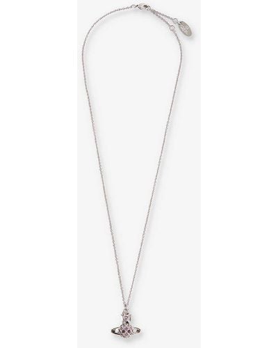 Vivienne Westwood Willa Bas Relief Silver-tone Brass And Crystal Pendant Necklace - White