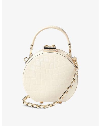 Aspinal of London Hat Box Mini Croc-embossed Leather Cross-body Bag - White