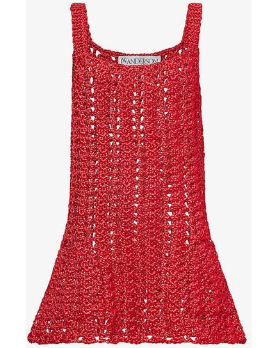 JW Anderson Crochet Cut-out Knitted Mini Dress - Red