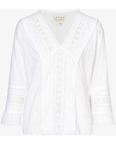 Aspiga Valentina Broderie-trim Organic-cotton Blouse - White