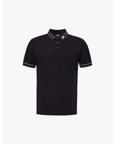 Emporio Armani Contrast-stripe Brand-embroidered Cotton-piqué Polo Shirt X - Black