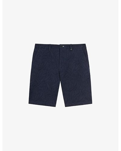 Ted Baker Vy Pinna Leaf-print Recycled Stretch-cotton Shorts - Blue