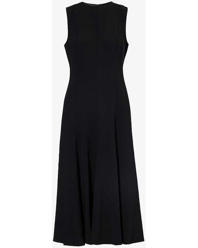 Theory Sleeveless Round-neck Woven Midi Dress - Black