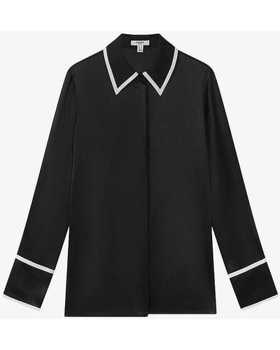 Reiss Murphy Contrast-trim Silk Shirt - Black