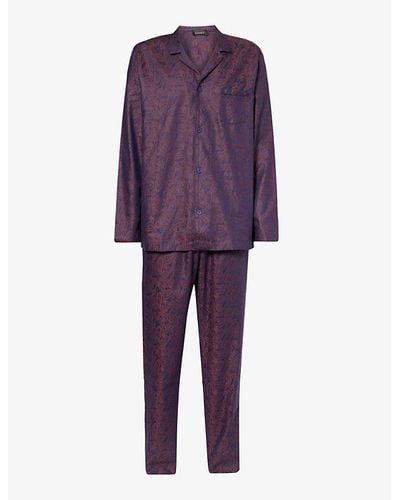 Hanro Paisley-pattern Relaxed-fit Cotton Pajama Set - Purple