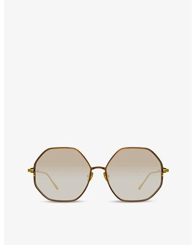 Linda Farrow Leif 22ct Yellow Gold-plated Titanium And Lacquer Hexagonal-frame Sunglasses - Metallic