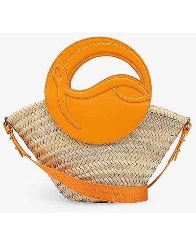 Christian Louboutin Tural/hibiscus Biloumoon Small Straw And Leather Top-handle Basket Bag - Orange