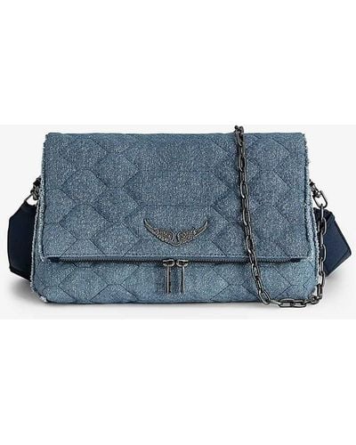 Zadig & Voltaire Rock Extra-large Wing-embellished Quilted Denim Clutch - Blue