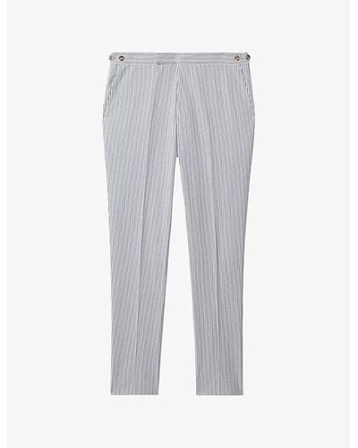 Reiss Barr Stripe-print Slim-fit Cotton Pants - Grey