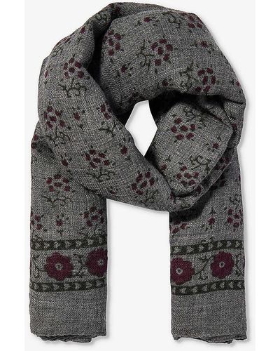 Soeur Foulard Floral-print Wool Scarf - Grey
