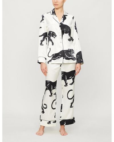 Olivia Von Halle Lila Panther-print Silk Pyjamas - Multicolour