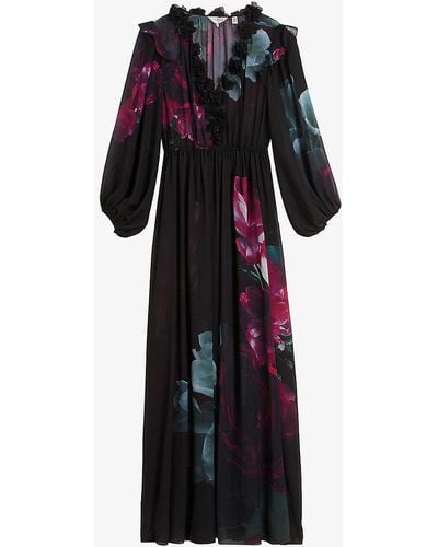 Ted Baker Gionnna Floral-print Chiffon Maxi Dress - Black