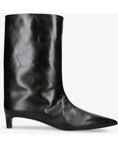 Jil Sander High Pointed-toe Leather Kitten-heel Ankle Boots - Black