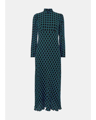 Whistles Abacus High-neck Checked Woven Midi Dress - Green