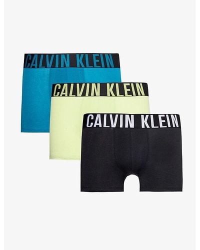 Calvin Klein Branded-waistband Mid-rise Pack Of Three Stretch-cotton Boxer Briefs Xx - Blue