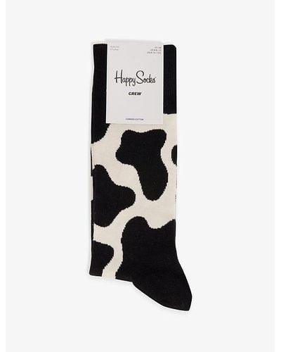 Happy Socks Cow Stretch Cotton-blend Socks - White