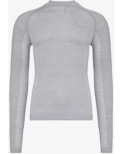 FALKE Round-neck Brand-print Stretch-wool Blend T-shirt Xx - Grey