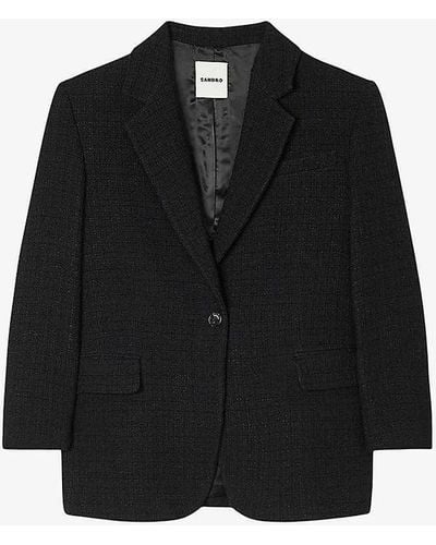 Sandro Notched-lapel Padded-shoulder Oversized-fit Woven Blazer - Black