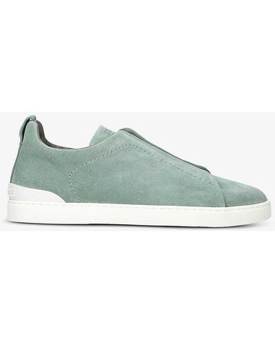Zegna Triple Stitch Panelled Suede Low-top Trainers - Green
