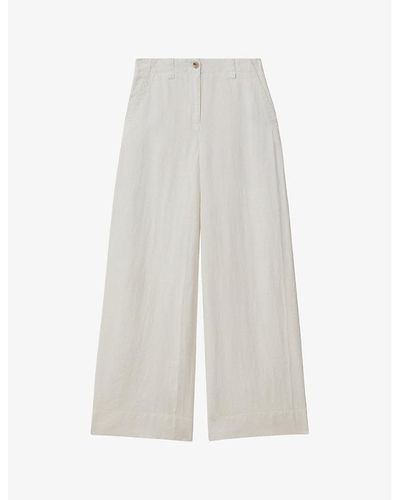 Reiss Demi Wide-leg High-rise Linen Trousers - White