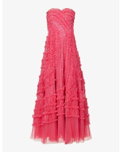 Needle & Thread Violet Strapless Sequin-embellishment Tulle Gown - Pink