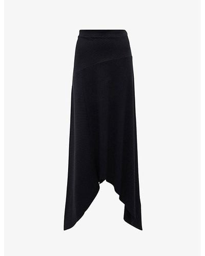 AllSaints Gia Ribbed Stretch-cotton Midi Skirt - Black