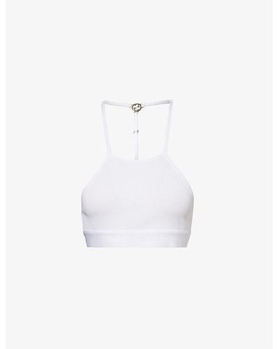 Gucci Cropped Brand-charm Stretch-woven Top - White