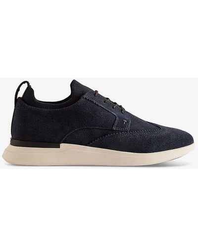 Ted Baker Vy Haltonn Contrast-sole Suede Low-top Trainers - Blue
