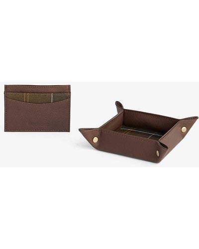 Barbour Checked-panel Brand-debossed Grained-leather Card Holder And Valet Tray Gift Set - White