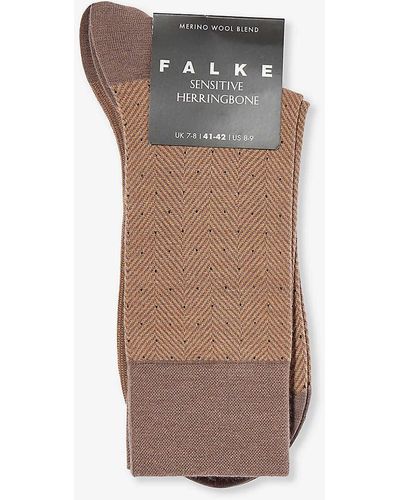 FALKE Herringbone-pattern Wool-blend Socks - Brown