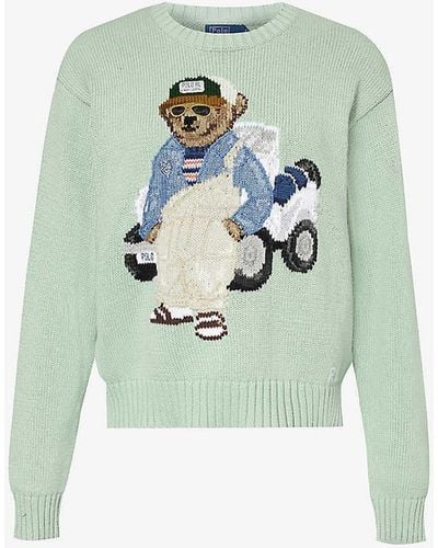 Polo Ralph Lauren Polo Bear-intarsia Cotton Knitted Jumper - Green