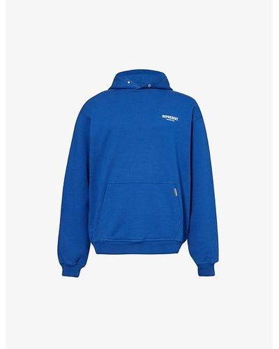 Represent Owners Club Brand-print Cotton-jersey Hoody - Blue