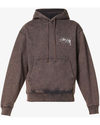 Stussy Designs Faded-wash Boxy-fit Cotton Hoody - Brown