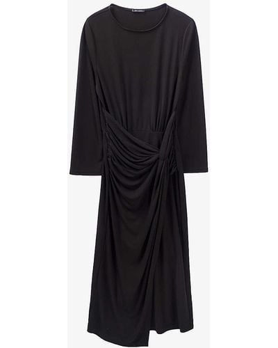 IKKS Twisted Wrap Woven Midi Dress - Black