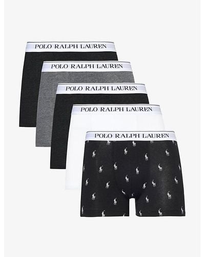 Polo Ralph Lauren Logo-embroidered Pack Of Five Stretch-cotton Trunk - Black