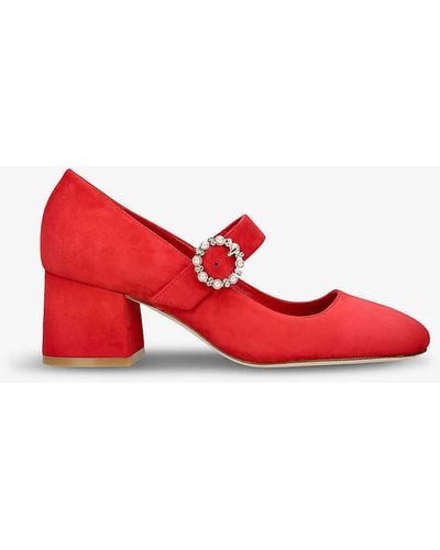 Stuart Weitzman Stuart 60 Pearl-embellished Suede-leather Mary-jane Shoes - Red