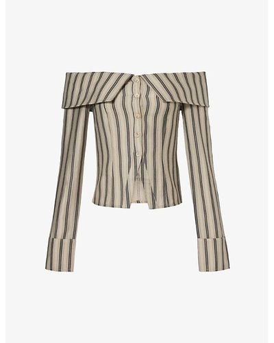 Jaded London Off-the-shoulder Striped Woven Shirt - Natural