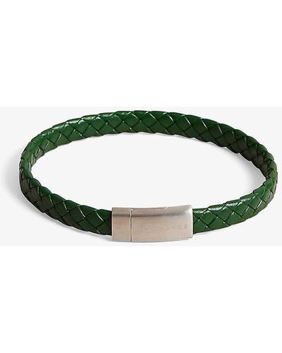 Ted Baker Bradly Logo-hardware Woven-leather Bracelet - Green