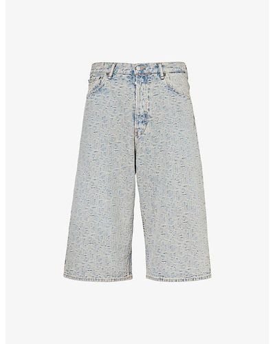 Acne Studios Textured-pattern Brand-patch Denim Shorts - Grey
