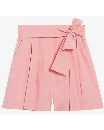 Claudie Pierlot Espoir Scalloped-hem Linen-blend Shorts - Pink