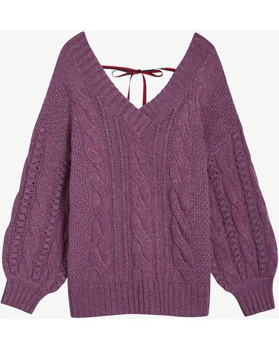 Ted Baker Gaiaa Cable-knit Wool-blend Jumper - Purple