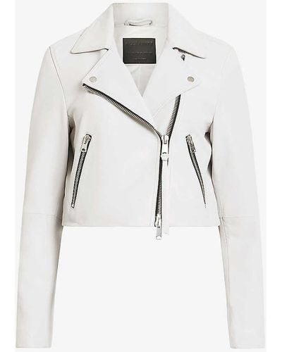 AllSaints Dalby Zip-up Cropped Leather Jacket - White
