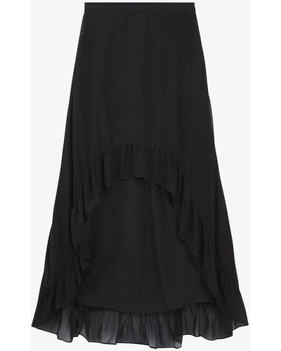 The Kooples Dipped-hem High-waist Crepe Maxi Dress - Black
