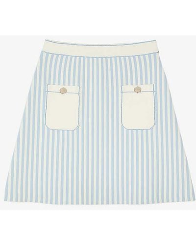 Sandro Stripe-print High-rise Knitted Mini Skirt - White